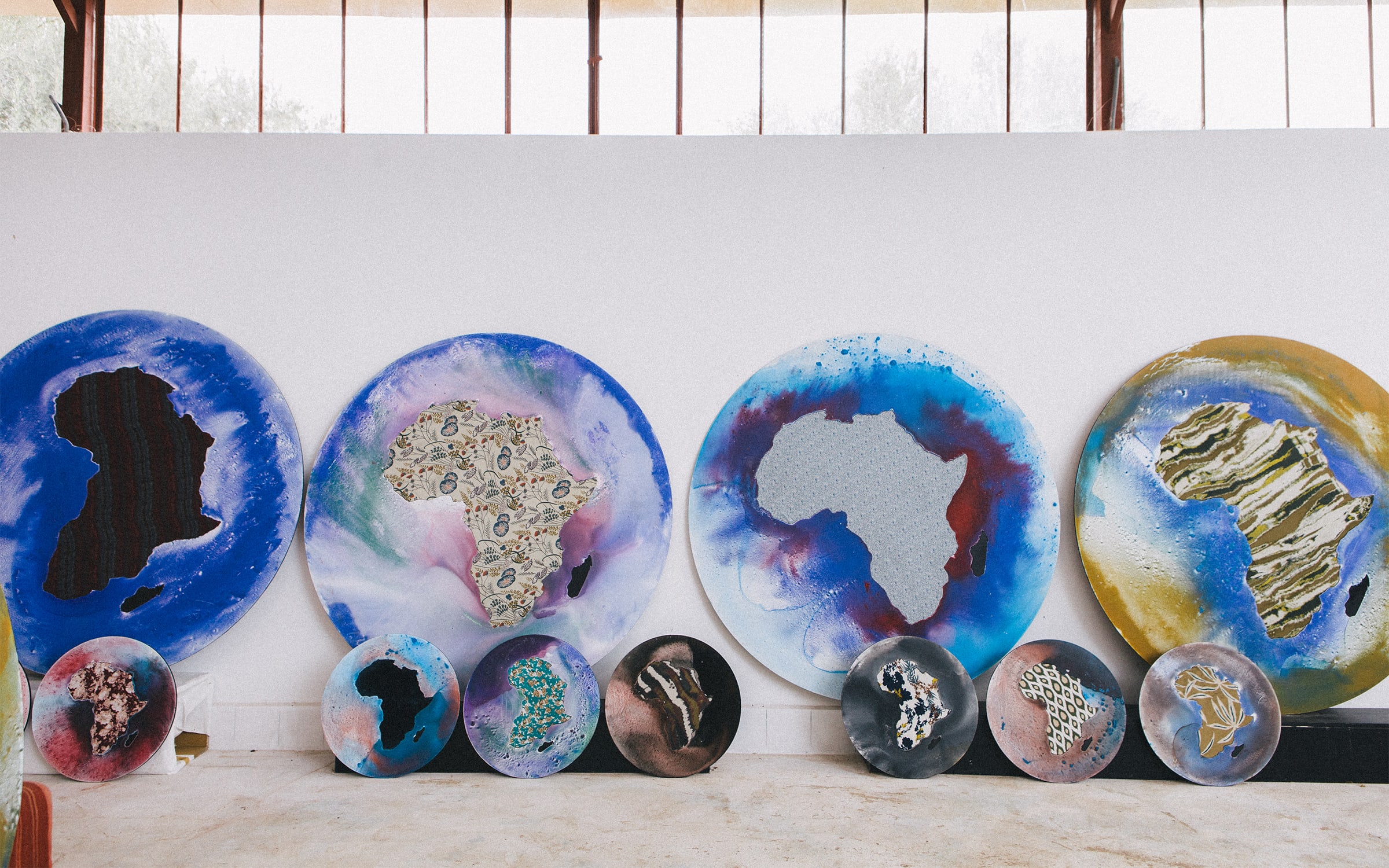 Works by Mohamed Mourabiti, whose studio is located at Al Maqam artist residency. Photograph by Yasmine Hatimi for Art Basel.
