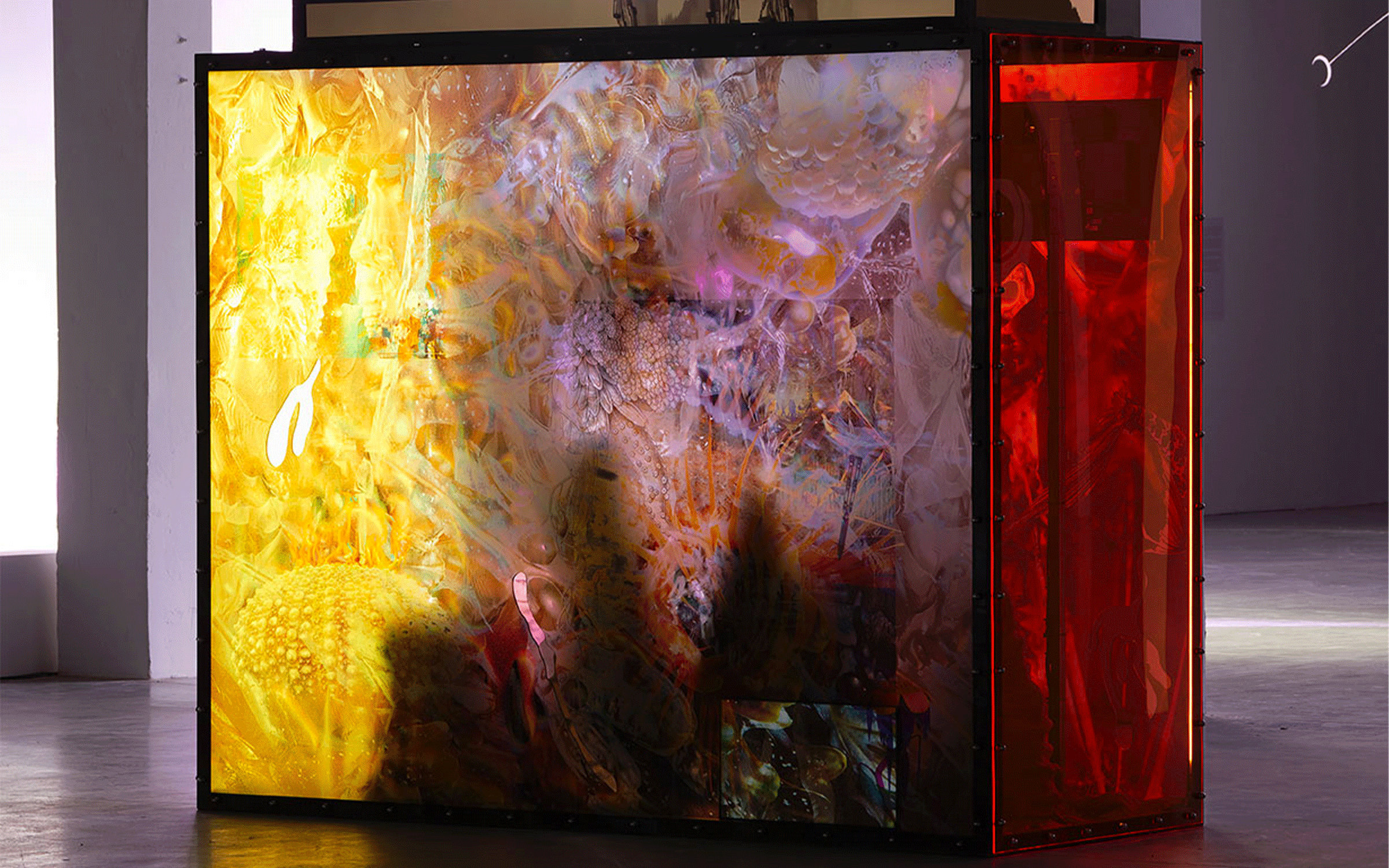 Installation view of Josèfa Ntjam’s artwork 'Unknown Aquazone' in group show ‘Anticorps’ at Palais de Tokyo, Paris, 2020. Courtesy of the artist. Photograph by Aurélien Mole.
